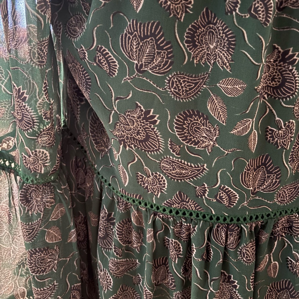 Rebecca Minkoff Florence dress in green paisley print polyester size M. Vintage! - Picture 16 of 16